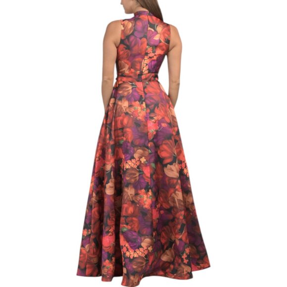 RENE BY RENE RUIZ Sleeveless Floral Mikado Gown With Belt - Picture 2 of 4